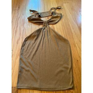 Unbranded, beige thin strap open mini bodycon dress size M (8)